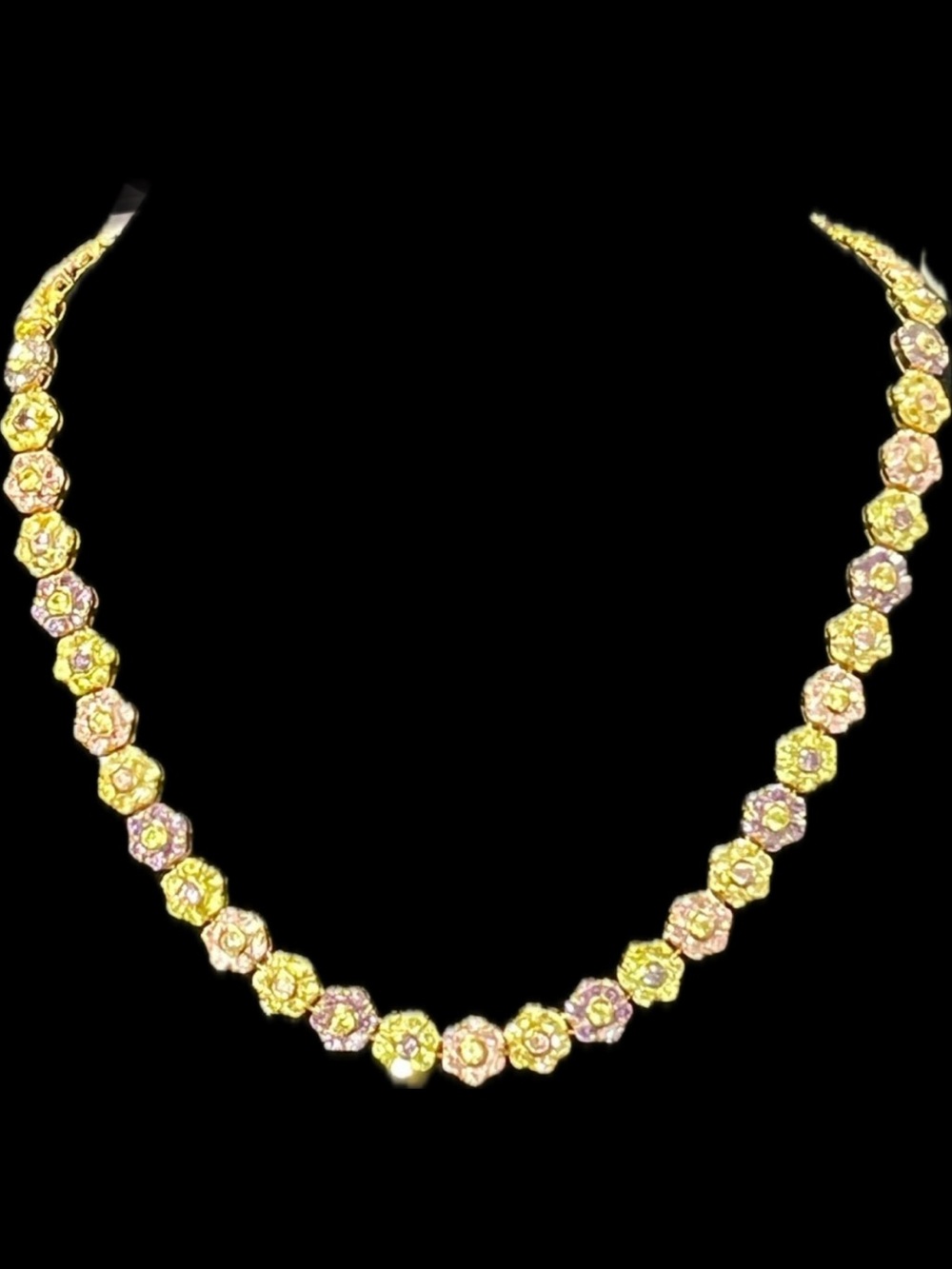 Suzanne Somers vintage pink purple yellow green CZ floral flower tennis necklace